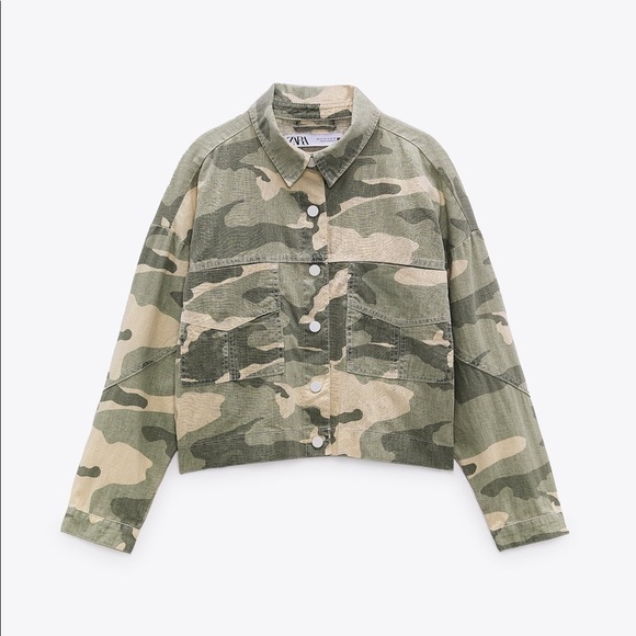 NWT. Zara Green Camouflage Linen Blend Cropped Jacket. Size S, M. - Picture 6 of 9
